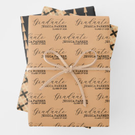 Khaki Graduate Calligraphy Typografie Script Geschenkpapier Set