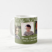 Khaki Green Foto Collage Snowflakes Weihnachten Kaffeetasse (Vorderseite Links)