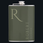 Khaki Green Masculine Monogram Trauzeugen Gift Flachmann<br><div class="desc">Diese einfache,  benutzerdefinierte Trauzeugen-Flasche enthält den Namen des personalisierten Trauzeugen oder Trauzeugen und Monogramm. Sie können den Hintergrund und die Farben der Schriftart ganz einfach ändern,  um sie an Ihre Veranstaltung anzupassen.</div>