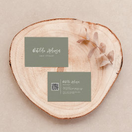 Khaki grün modernes Minimalskript QR CODE Visitenkarte