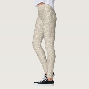Khaki Mandala Geometric Pattern Leggings