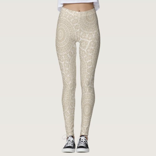 Khaki Mandala Geometric Pattern Leggings (Vorderseite)
