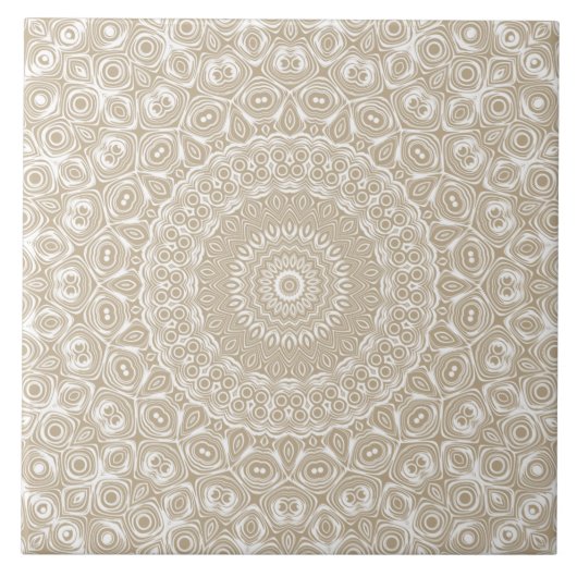 Khaki Mandala Geometrisches Muster Fliese (Vorderseite)