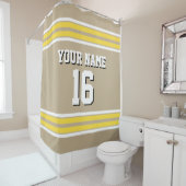 Khaki mit Yellow White Stripes Sports Jersey Duschvorhang (Beispiel)