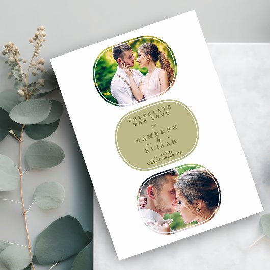 Khaki Modern Extravagant Oval Wedding 2 Fotos Save The Date