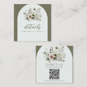 Khaki Olive Green Watercolor Blumenzettel Quadratische Visitenkarte (Vorne/Hinten)