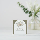 Khaki Olive Green Watercolor Blumenzettel Quadratische Visitenkarte (Stehend Vorderseite)