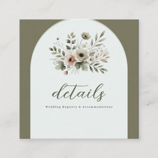 Khaki Olive Green Watercolor Blumenzettel Quadratische Visitenkarte (Vorderseite)