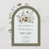 Khaki Olive Green Watercolor Brautparty Einladung (Vorne/Hinten)