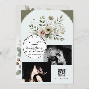 Khaki Olive Green Watercolor Floral Save the Date Einladung