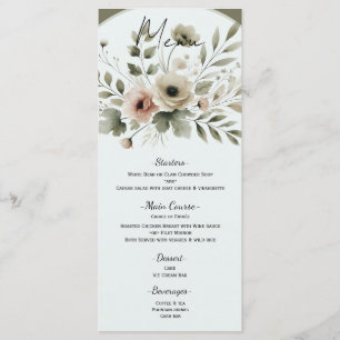Khaki Olive Green Watercolor Floral Wedding Menükarte
