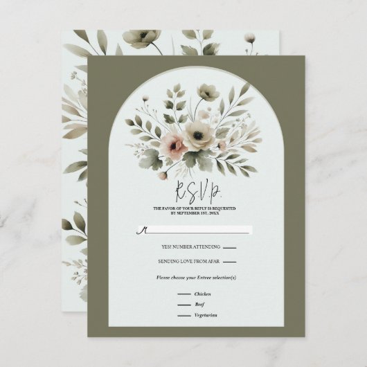 Khaki Olive Green Watercolor UAWG Einladung (Vorne/Hinten)