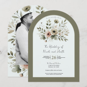 Khaki Olivgrün Aquarell Blumen Hochzeit Einladung