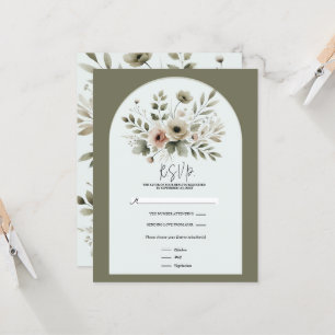Khaki Olivgrün Aquarell Blumen RSVP Einladung