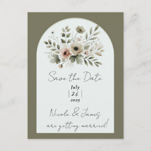 Khaki Olivgrün Aquarell Blumen Save the Date Ankündigungspostkarte