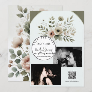 Khaki Olivgrün Aquarell Blumen Save The Date Einladung