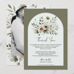 Khaki Olivgrün Wasserfarbe Floral Danke Einladung