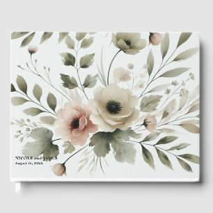 Khaki Olivgrün Wasserfarbe Florale Hochzeit Gästebuch