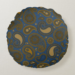Khaki Paisley zu Blue Jean motif Rundes Kissen