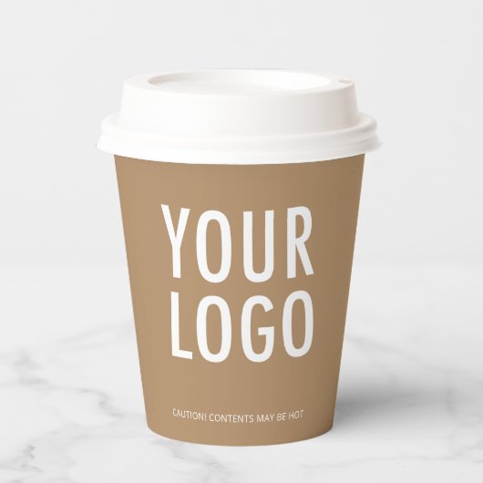 Khaki Paper Cups with Lids Custom Company Logo 8oz Pappbecher (Vorderseite)