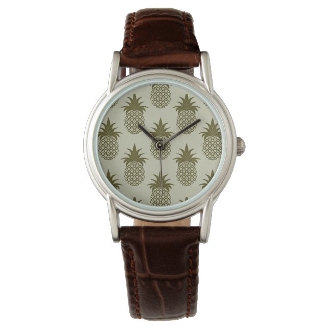 Khaki Pineapple Pattern Armbanduhr (Vorderseite)