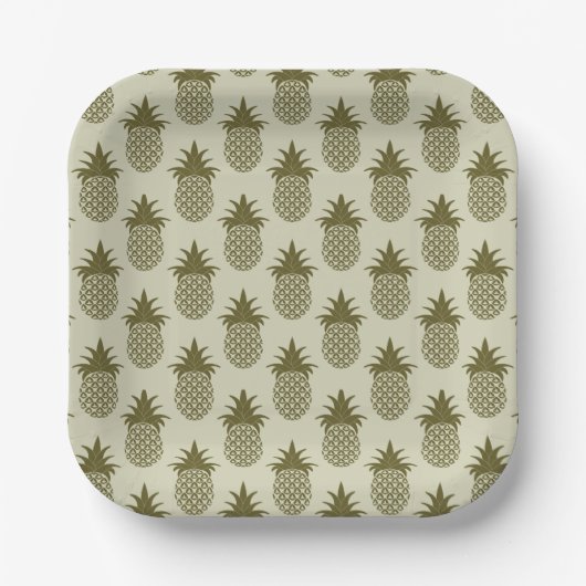 Khaki Pineapple Pattern Pappteller (Vorderseite)