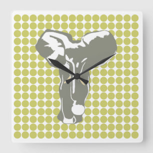 Khaki Safari Dot mit Pop Art Elephant Quadratische Wanduhr