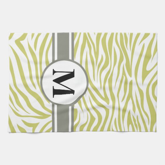 Khaki Safari Zebra mit Monogramm Geschirrtuch (Horizontal)