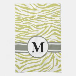 Khaki Safari Zebra mit Monogramm Geschirrtuch