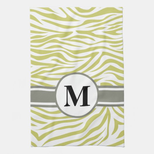 Khaki Safari Zebra mit Monogramm Geschirrtuch (Vertikal)