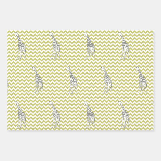 Khaki Safari Zickzack mit Pop Art Giraffe Geschenkpapier Set (Vorderseite)