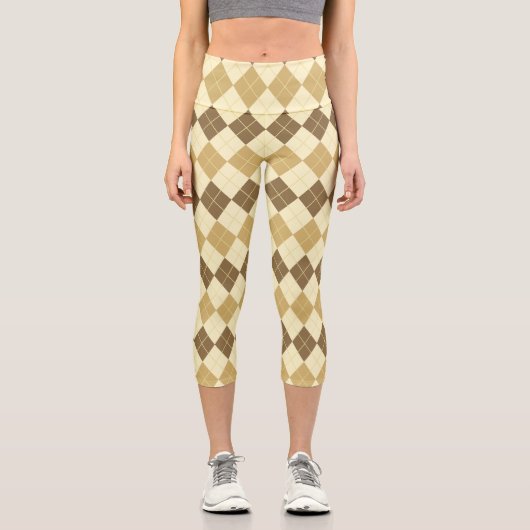Khaki Scottish Tartan-Pattern Capri Leggings (Vorderseite)
