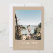 Khaki Simple Couple Foto Wedding Dankeskarte (Vorderseite)