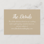Khaki Simple Style Wedding Details Begleitkarte (Vorderseite)