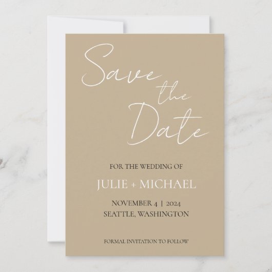 Khaki Simple Style Wedding Save The Date (Vorderseite)
