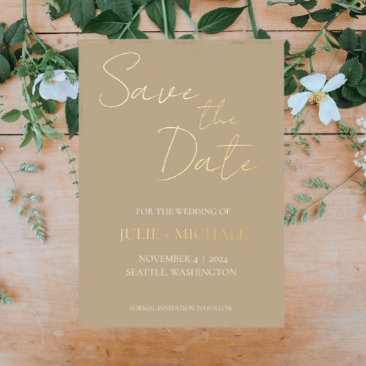 Khaki Simple Style Wedding Save the Date Folieneinladung