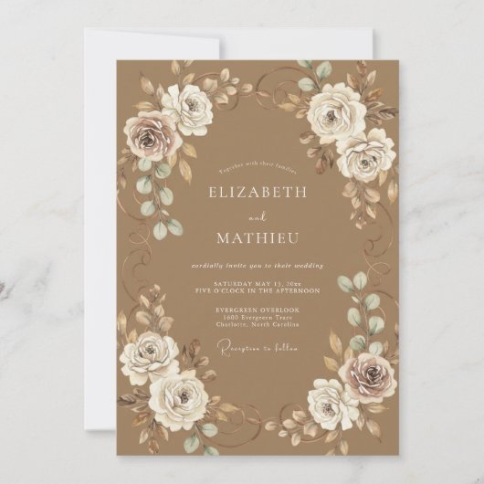 Khaki-Sophisticated-Rustikale-Hochzeit Einladung (Vorderseite)