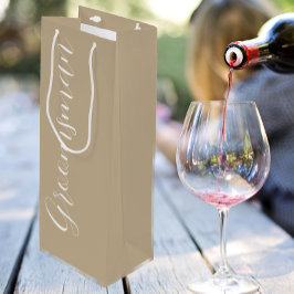 Khaki Stylized Script Wedding Trauzeuge Geschenktüte Für Weinflaschen