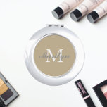 Khaki Stylized Wedding Bridesmaid Monogram Taschenspiegel<br><div class="desc">Ein personalisierter Kompaktspiegel für Ihre Hochzeitsfrau oder Trauzeugin,  der ihren Anfangs- und Namen auf einem trendigen,  khaki-farbigen Hintergrund stilisiert. Bearbeiten,  um Initial und Namen zu ersetzen. Wählen Sie Ihren kompakten Spiegelstil aus. Erhältlich in vielen beliebten Hochzeitsfarben.</div>