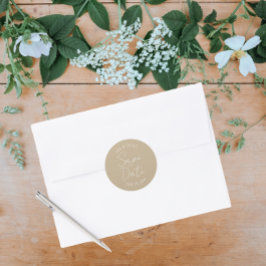 Khaki stylized Wedding Save the Date Runder Aufkleber
