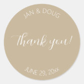 Khaki Stylized Wedding Vielen Dank Runder Aufkleber (Vorderseite)