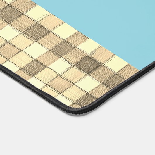 Khaki tan Creme Gingham Blue Strip Schreibtischmat Schreibtischunterlage (Ecke)