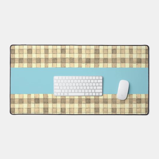 Khaki tan Creme Gingham Blue Strip Schreibtischmat Schreibtischunterlage (Tastatur & Maus)