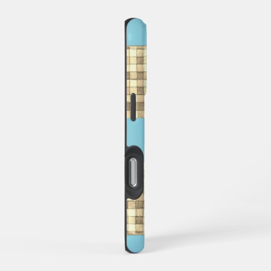 Khaki tan Creme Gingham Blue Stripe iPhone 16 Fall Hülle (Rechte Seite)
