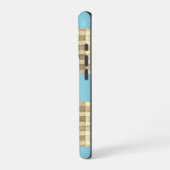 Khaki tan Creme Gingham Blue Stripe iPhone 16 Fall iPhone Hülle (Linke Seite)