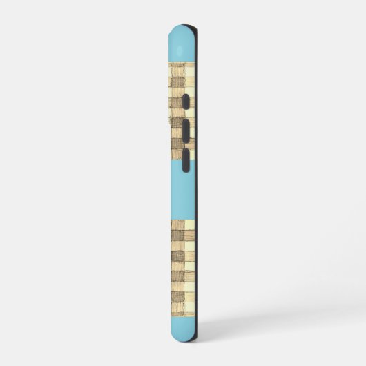 Khaki tan Creme Gingham Blue Stripe iPhone 16 Fall iPhone Hülle (Linke Seite)