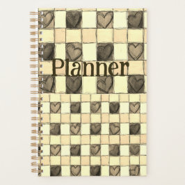 Khaki tan & Creme Gingham Herzplaner Planer