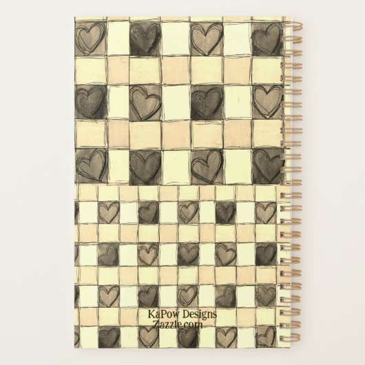Khaki tan & Creme Gingham Herzplaner Planer (Rückseite)