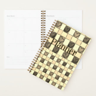 Khaki tan & Creme Gingham Herzplaner Planer