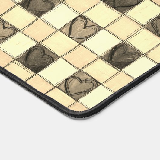 Khaki tan Creme Herzgingham Desk Mat Schreibtischunterlage (Ecke)